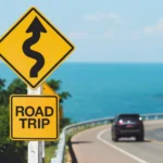 Car traveling on a summertime road trip