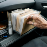 Glove box folder with documents to keep in your car, including registration and insurance